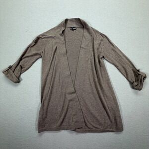Express Cardigan Women XS Good Brown Open Front Roll Tab Sleeve Cotton Sweater